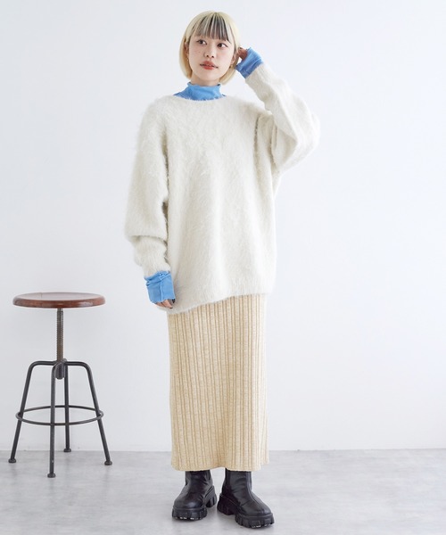 w closet（ダブルクローゼット）の「ランダムリブタイトニットスカート（スカート・レディース・ベージュ/パープル/ブラウン/ブラック・FREE）」の5枚目の写真