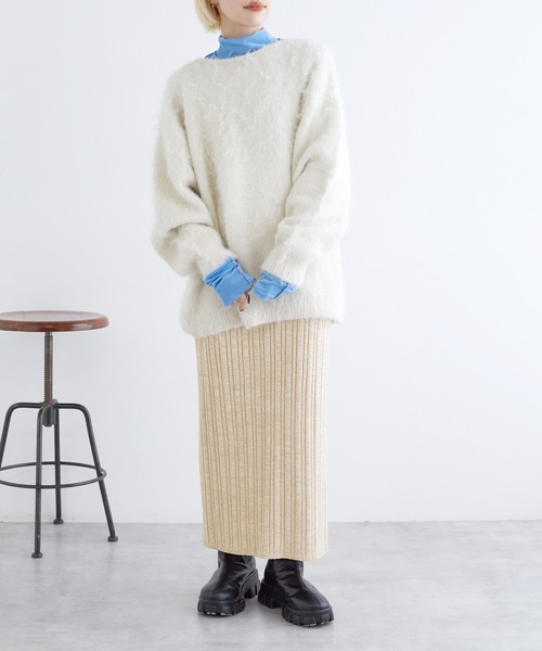 w closet（ダブルクローゼット）の「ランダムリブタイトニットスカート（スカート・レディース・ベージュ/パープル/ブラウン/ブラック・FREE）」の9枚目の写真