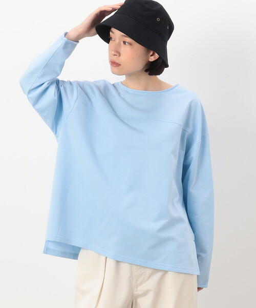 Purple&Yellow(パープルアンドイエロー)の「インレイ ラウンドネックプルオーバー(Tシャツ/カットソー・レディース・サックスブルー/イエロー×グリーン/ライトグレー・FREE)」の3枚目の写真