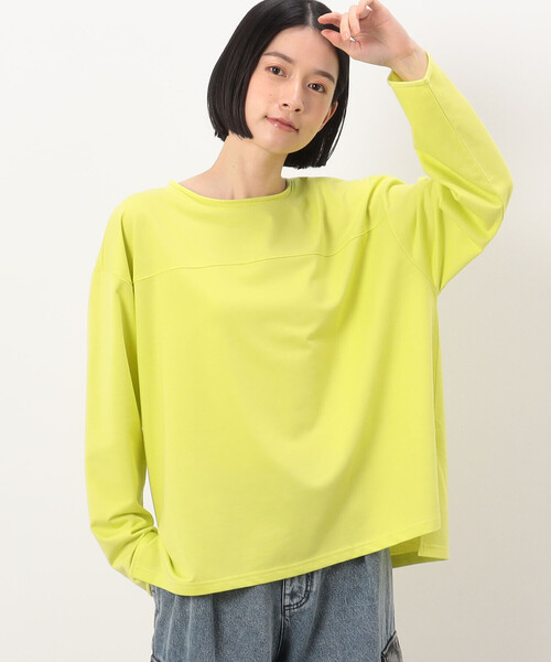 Purple&Yellow(パープルアンドイエロー)の「インレイ ラウンドネックプルオーバー(Tシャツ/カットソー・レディース・サックスブルー/イエロー×グリーン/ライトグレー・FREE)」の1枚目の写真