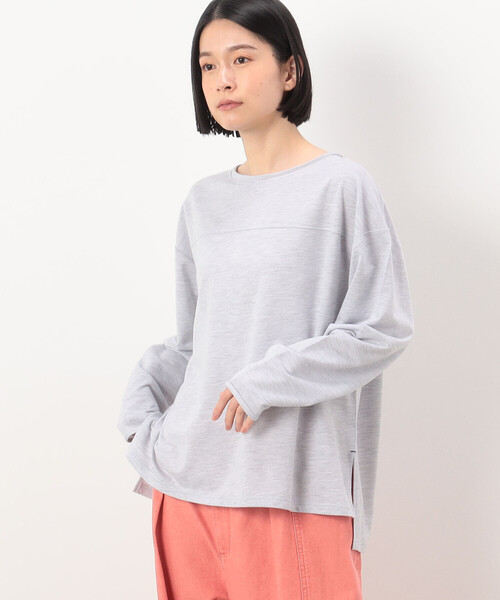 Purple&Yellow(パープルアンドイエロー)の「インレイ ラウンドネックプルオーバー(Tシャツ/カットソー・レディース・サックスブルー/イエロー×グリーン/ライトグレー・FREE)」の2枚目の写真
