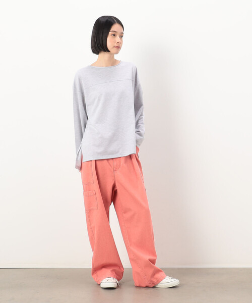 Purple&Yellow(パープルアンドイエロー)の「インレイ ラウンドネックプルオーバー(Tシャツ/カットソー・レディース・サックスブルー/イエロー×グリーン/ライトグレー・FREE)」の4枚目の写真