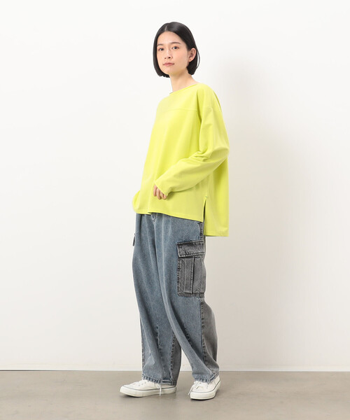 Purple&Yellow(パープルアンドイエロー)の「インレイ ラウンドネックプルオーバー(Tシャツ/カットソー・レディース・サックスブルー/イエロー×グリーン/ライトグレー・FREE)」の6枚目の写真