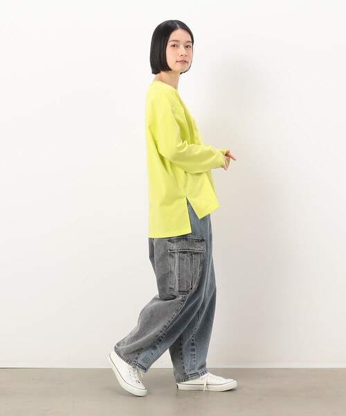 Purple&Yellow(パープルアンドイエロー)の「インレイ ラウンドネックプルオーバー(Tシャツ/カットソー・レディース・サックスブルー/イエロー×グリーン/ライトグレー・FREE)」の7枚目の写真