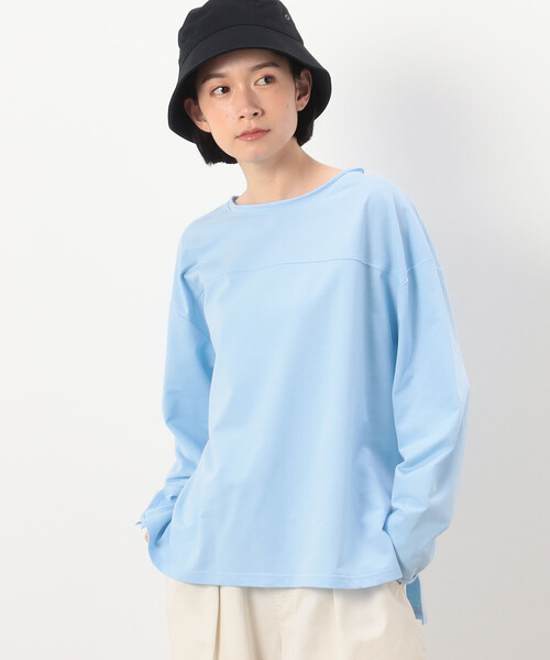 Purple&Yellow(パープルアンドイエロー)の「インレイ ラウンドネックプルオーバー(Tシャツ/カットソー・レディース・サックスブルー/イエロー×グリーン/ライトグレー・FREE)」の11枚目の写真