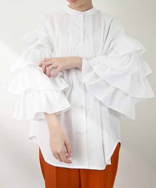 STYLEBLOCK（スタイルブロック）の「ブロードフリルスリーブブラウス（シャツ/ブラウス・レディース・ピンク/ブルー/ブラック/ホワイト・M）」の2枚目の写真