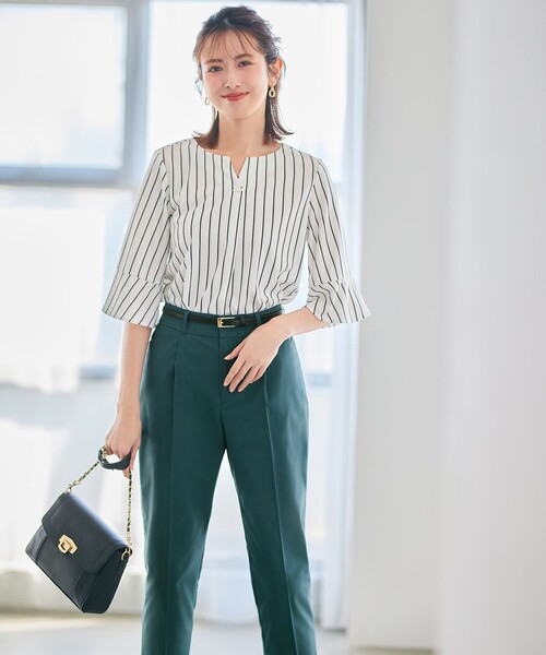 ANY SIS（エニィスィス）の「【接触冷感・吸水速乾・UVケア】エアリードレープスムース 七分袖 ブラウス（シャツ/ブラウス・レディース・ライトグリーン系/ネイビー系9/ホワイト系/ホワイト系1/ライトグレー系9/ブルー系・2）」の8枚目の写真