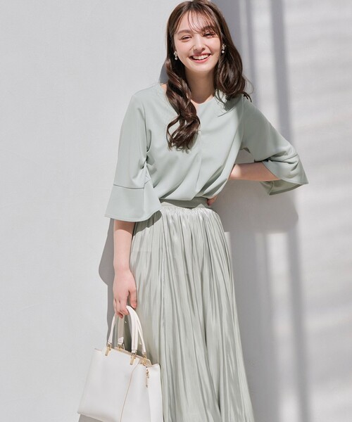 ANY SIS（エニィスィス）の「【接触冷感・吸水速乾・UVケア】エアリードレープスムース 七分袖 ブラウス（シャツ/ブラウス・レディース・ライトグリーン系/ネイビー系9/ホワイト系/ホワイト系1/ライトグレー系9/ブルー系・2）」の12枚目の写真