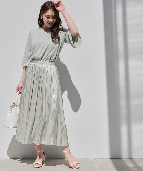 ANY SIS（エニィスィス）の「【接触冷感・吸水速乾・UVケア】エアリードレープスムース 七分袖 ブラウス（シャツ/ブラウス・レディース・ライトグリーン系/ネイビー系9/ホワイト系/ホワイト系1/ライトグレー系9/ブルー系・2）」の13枚目の写真