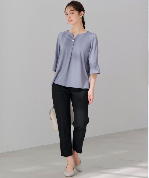 ANY SIS（エニィスィス）の「【接触冷感・吸水速乾・UVケア】エアリードレープスムース 七分袖 ブラウス（シャツ/ブラウス・レディース・ライトグリーン系/ネイビー系9/ホワイト系/ホワイト系1/ライトグレー系9/ブルー系・2）」の14枚目の写真