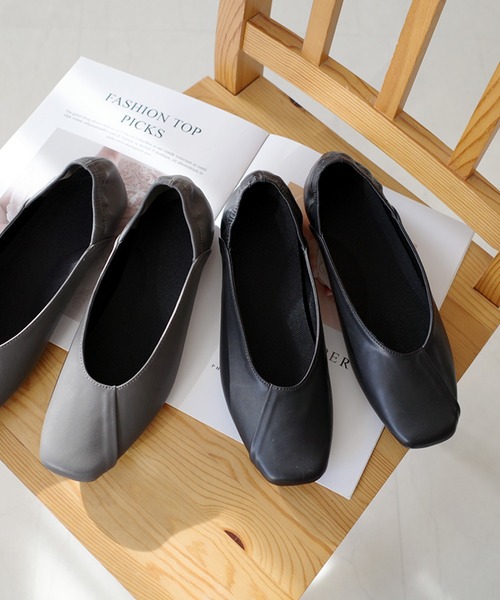 AmiAmi（アミアミ）の「スクエアトゥフォーマル携帯シューズ/収納ポーチ付きスリッパ（その他シューズ・レディース・グレー/ブラック・L/LL/M/S）」の9枚目の写真