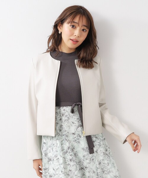 index(インデックス)の「◆≪S-LLsize≫ シンセティックレザーノーカラーブルゾン【ストレッチ/洗える】(ブルゾン・レディース・ブラック/ライトベージュ/ナチュラル・40/38/42/36)」の3枚目の写真