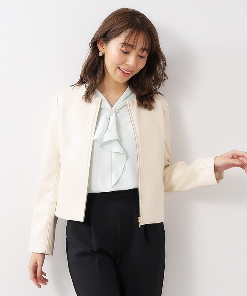 index(インデックス)の「◆≪S-LLsize≫ シンセティックレザーノーカラーブルゾン【ストレッチ/洗える】(ブルゾン・レディース・ブラック/ライトベージュ/ナチュラル・40/38/42/36)」の12枚目の写真