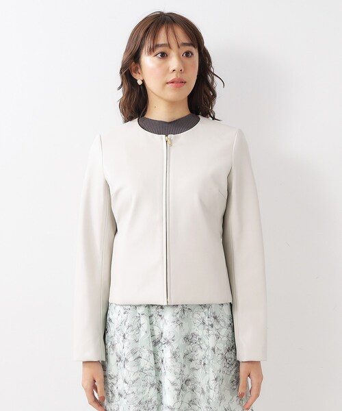 index(インデックス)の「◆≪S-LLsize≫ シンセティックレザーノーカラーブルゾン【ストレッチ/洗える】(ブルゾン・レディース・ブラック/ライトベージュ/ナチュラル・40/38/42/36)」の5枚目の写真