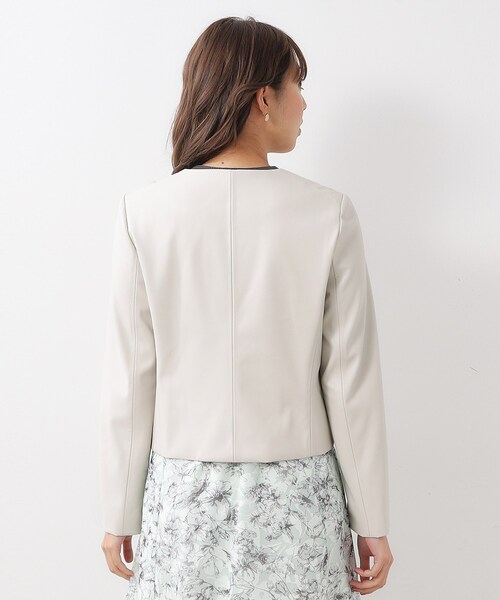 index(インデックス)の「◆≪S-LLsize≫ シンセティックレザーノーカラーブルゾン【ストレッチ/洗える】(ブルゾン・レディース・ブラック/ライトベージュ/ナチュラル・40/38/42/36)」の7枚目の写真