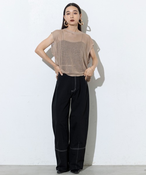 SEN TOKYO(セントーキョー)の「スタイルアップ効果も叶える。配色ステッチカーブパンツ(その他パンツ・レディース・ブラック/チャコール・FREE)」の9枚目の写真