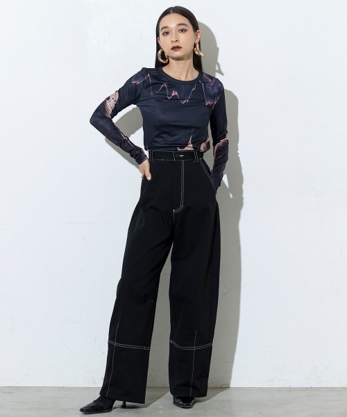 SEN TOKYO(セントーキョー)の「スタイルアップ効果も叶える。配色ステッチカーブパンツ(その他パンツ・レディース・ブラック/チャコール・FREE)」の3枚目の写真