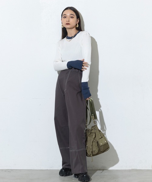 SEN TOKYO(セントーキョー)の「スタイルアップ効果も叶える。配色ステッチカーブパンツ(その他パンツ・レディース・ブラック/チャコール・FREE)」の16枚目の写真