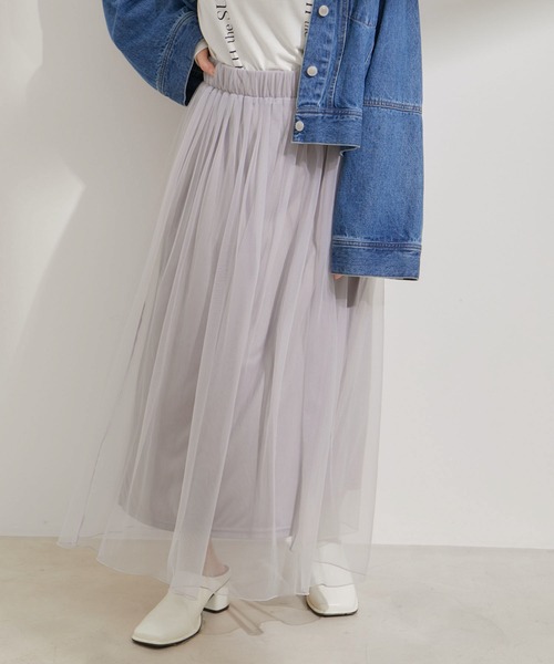 VIS（ビス）の「【2WAY】チュールロングスカート（スカート・レディース・グレー/ブラック・FREE）」の2枚目の写真