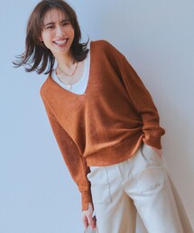 【CLASSY.6月号掲載/洗える】ピュアリネンバルキー Vネックニット