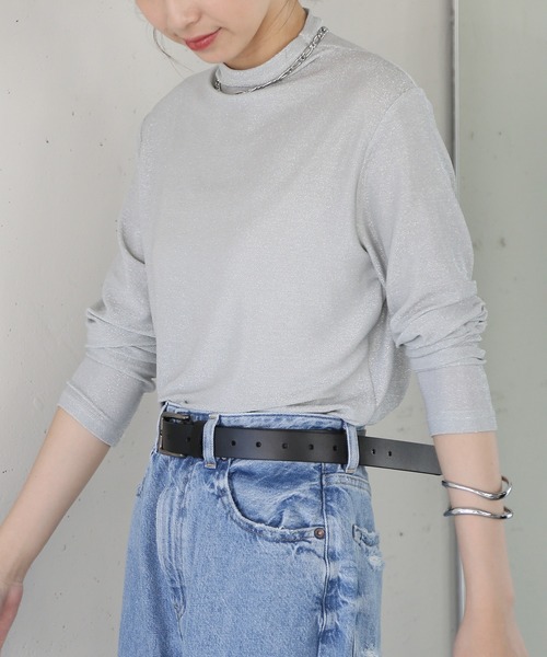 セール】【SETUP7】 ラメシアートップス glitter sheer high