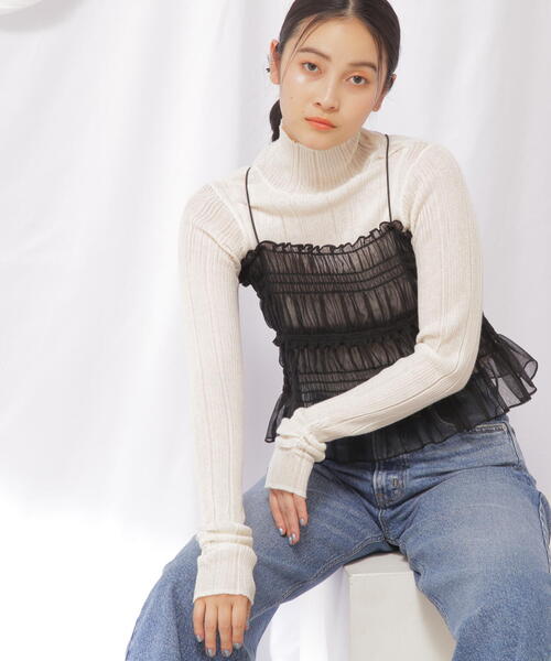 JILL by JILL STUART（ジルバイジルスチュアート）の「BACKリボンスモッキングキャミ（キャミソール・レディース・ブラック/ホワイト系その他2・FREE）」の19枚目の写真