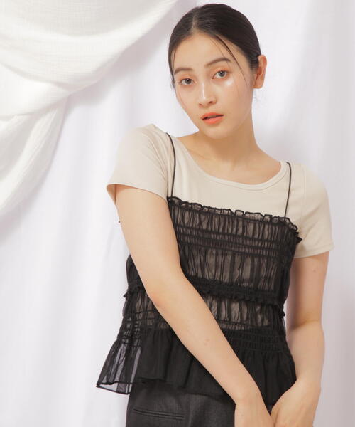 JILL by JILL STUART（ジルバイジルスチュアート）の「BACKリボンスモッキングキャミ（キャミソール・レディース・ブラック/ホワイト系その他2・FREE）」の18枚目の写真