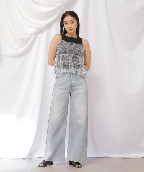 JILL by JILL STUART（ジルバイジルスチュアート）の「BACKリボンスモッキングキャミ（キャミソール・レディース・ブラック/ホワイト系その他2・FREE）」の13枚目の写真