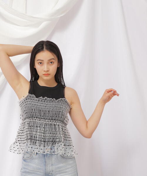 JILL by JILL STUART（ジルバイジルスチュアート）の「BACKリボンスモッキングキャミ（キャミソール・レディース・ブラック/ホワイト系その他2・FREE）」の11枚目の写真