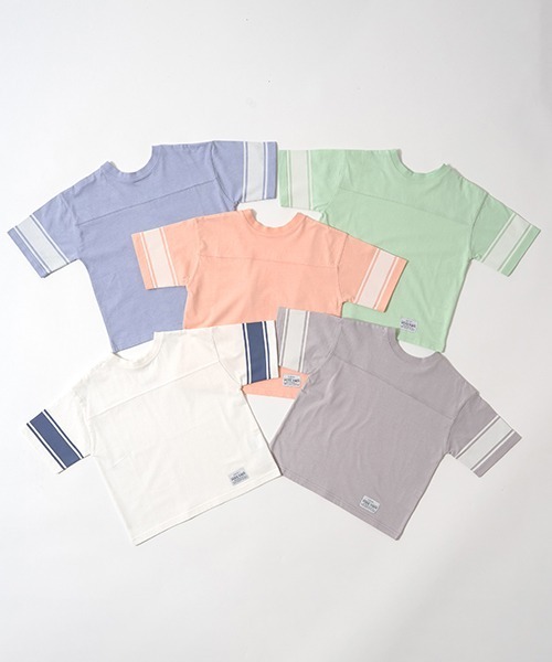 b・ROOM（ビールーム）の「【接触冷感】【どちらが前でもOK!】袖ラインプリント半袖Tシャツ（Tシャツ/カットソー・キッズ・オフホワイト/グレイッシュブルー/ライム/シルバーグレー/オレンジ・100cm/110cm/120cm/130cm/140cm/150cm）」の10枚目の写真