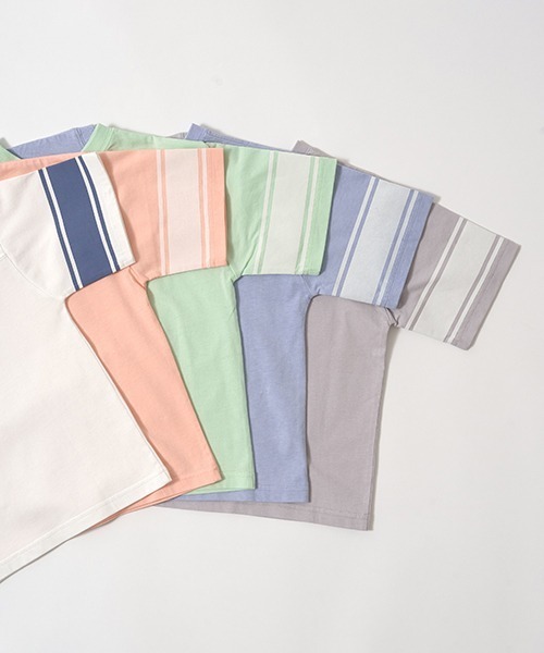 b・ROOM（ビールーム）の「【接触冷感】【どちらが前でもOK!】袖ラインプリント半袖Tシャツ（Tシャツ/カットソー・キッズ・オフホワイト/グレイッシュブルー/ライム/シルバーグレー/オレンジ・100cm/110cm/120cm/130cm/140cm/150cm）」の12枚目の写真
