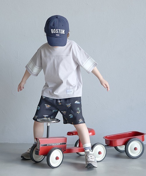 b・ROOM（ビールーム）の「【接触冷感】【どちらが前でもOK!】袖ラインプリント半袖Tシャツ（Tシャツ/カットソー・キッズ・オフホワイト/グレイッシュブルー/ライム/シルバーグレー/オレンジ・100cm/110cm/120cm/130cm/140cm/150cm）」の19枚目の写真