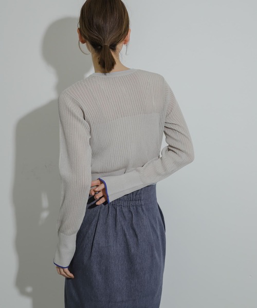 SENSE OF PLACE by URBAN RESEARCH（センスオブプレイスバイアーバンリサーチ）の「シアーカーディガン（カーディガン/ボレロ・レディース・ブラック/オレンジ/ライトグレー・ONE）」の5枚目の写真