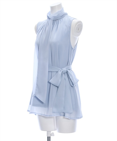 clear（クリア）の「スカーフ付きウエストリボンシフォンチュニック［ノースリーブ 大人 フェミニン］≪再入荷≫（チュニック・レディース・アイボリー/サックスブルー/ブラック・F）」の7枚目の写真