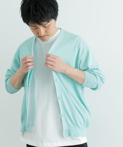 ITEMS URBANRESEARCH（アイテムズ アーバンリサーチ）の「ハイゲージ天竺ニット カーディガン（カーディガン/ボレロ・メンズ・ミント/ブラック・MEDIUM/LARGE）」の3枚目の写真