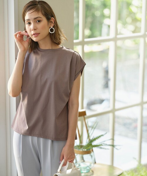 組曲（クミキョク）の「GIZAプレーティング天竺フレンチスリーブ Tシャツ（Tシャツ/カットソー・レディース・ブラウン系/アイボリー系/ピンク系/ブラック系・F）」の3枚目の写真