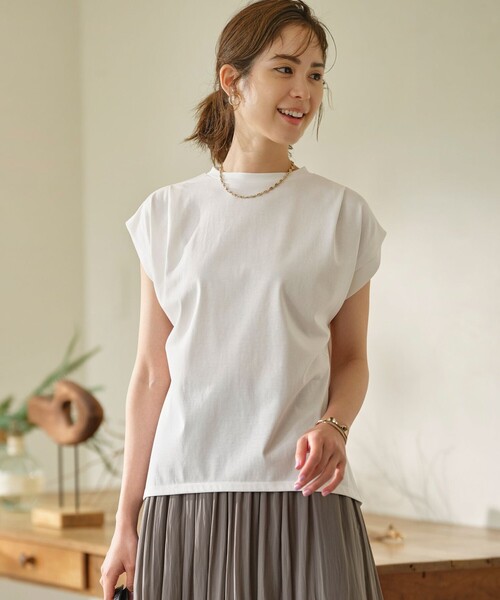 組曲（クミキョク）の「GIZAプレーティング天竺フレンチスリーブ Tシャツ（Tシャツ/カットソー・レディース・ブラウン系/アイボリー系/ピンク系/ブラック系・F）」の4枚目の写真
