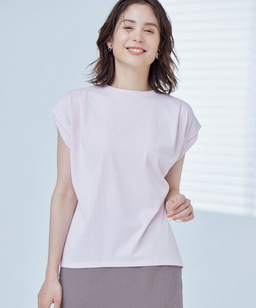組曲（クミキョク）の「GIZAプレーティング天竺フレンチスリーブ Tシャツ（Tシャツ/カットソー・レディース・ブラウン系/アイボリー系/ピンク系/ブラック系・F）」の7枚目の写真