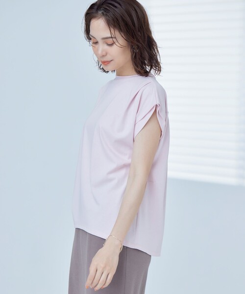 組曲（クミキョク）の「GIZAプレーティング天竺フレンチスリーブ Tシャツ（Tシャツ/カットソー・レディース・ブラウン系/アイボリー系/ピンク系/ブラック系・F）」の8枚目の写真