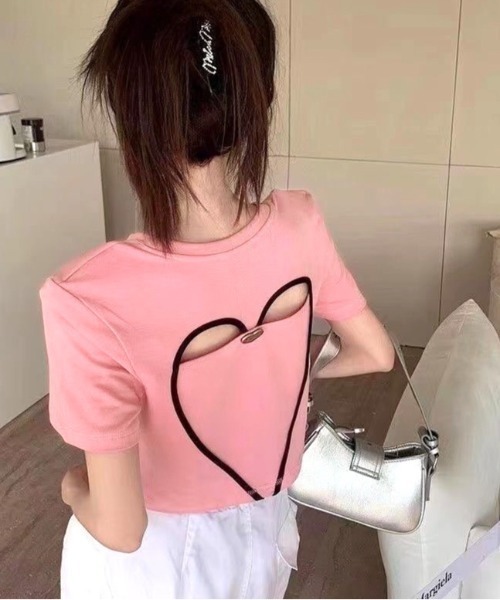 SHEENA(シーナ)の「バックハートデザイントップス(Tシャツ/カットソー・レディース・ブラック/ピンク/ホワイト・M)」の4枚目の写真