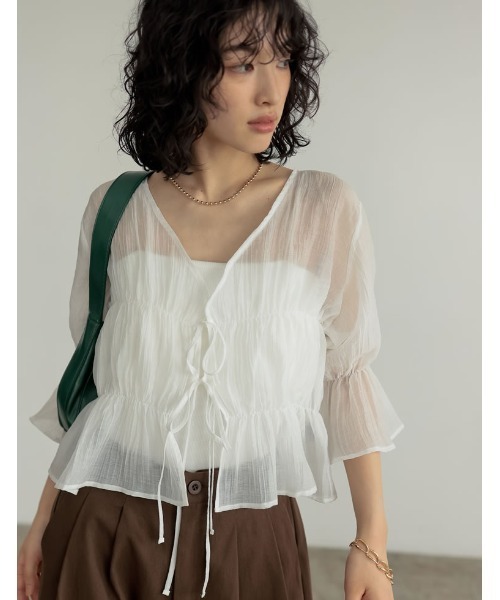 Re:EDIT（リエディ）の「[新色追加]楊柳シアーティアードブラウス（シャツ/ブラウス・レディース・ベージュ/ピンク/ホワイト/ブラック/ブルー・LARGE/MEDIUM）」の7枚目の写真