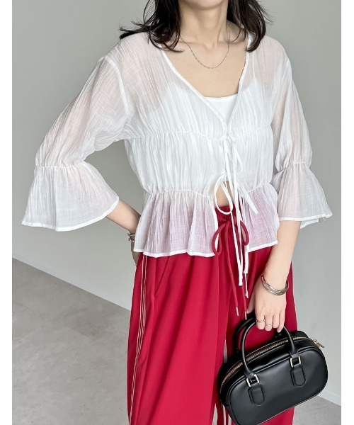 Re:EDIT（リエディ）の「[新色追加]楊柳シアーティアードブラウス（シャツ/ブラウス・レディース・ベージュ/ピンク/ホワイト/ブラック/ブルー・LARGE/MEDIUM）」の13枚目の写真