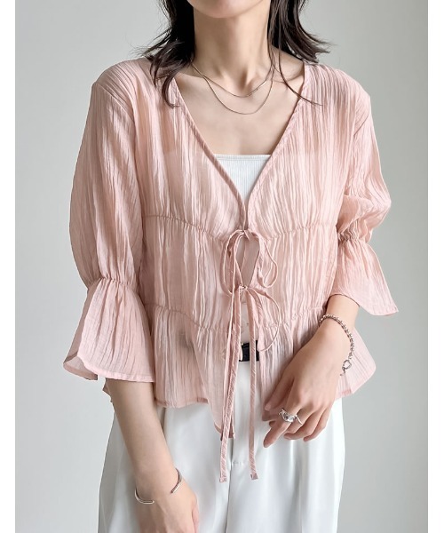 Re:EDIT（リエディ）の「[新色追加]楊柳シアーティアードブラウス（シャツ/ブラウス・レディース・ベージュ/ピンク/ホワイト/ブラック/ブルー・LARGE/MEDIUM）」の16枚目の写真