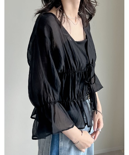 Re:EDIT（リエディ）の「[新色追加]楊柳シアーティアードブラウス（シャツ/ブラウス・レディース・ベージュ/ピンク/ホワイト/ブラック/ブルー・LARGE/MEDIUM）」の9枚目の写真