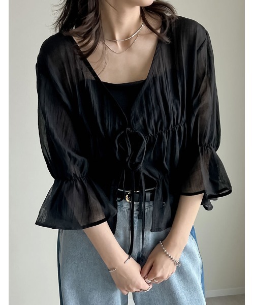 Re:EDIT（リエディ）の「[新色追加]楊柳シアーティアードブラウス（シャツ/ブラウス・レディース・ベージュ/ピンク/ホワイト/ブラック/ブルー・LARGE/MEDIUM）」の10枚目の写真