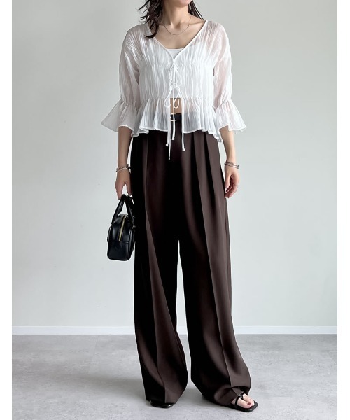 Re:EDIT（リエディ）の「[新色追加]楊柳シアーティアードブラウス（シャツ/ブラウス・レディース・ベージュ/ピンク/ホワイト/ブラック/ブルー・LARGE/MEDIUM）」の11枚目の写真