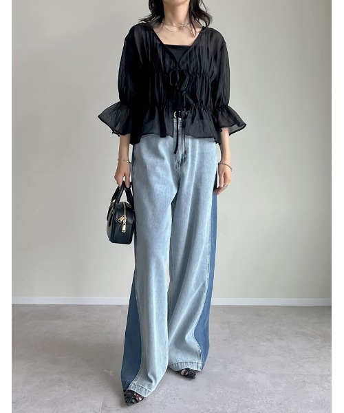 Re:EDIT（リエディ）の「[新色追加]楊柳シアーティアードブラウス（シャツ/ブラウス・レディース・ベージュ/ピンク/ホワイト/ブラック/ブルー・LARGE/MEDIUM）」の8枚目の写真