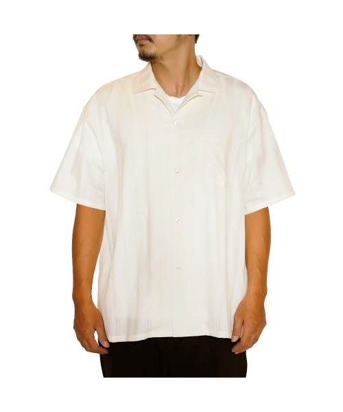 CALEE（キャリー）の「VINTAGE TYPE LENO CLOTH OPEN COLLAR SH（シャツ/ブラウス・メンズ・ブラック/ホワイト・MEDIUM/LARGE/X-LARGE）」の2枚目の写真