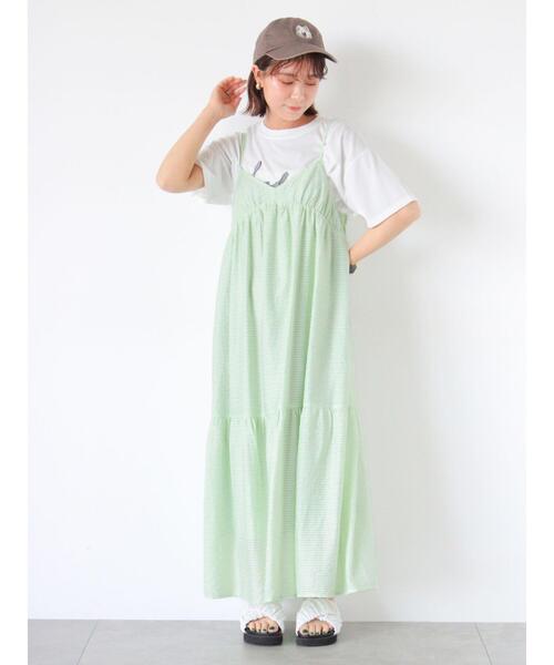 ehka sopo(エヘカソポ)の「シアーチェックティアードキャミワンピース(ワンピース・レディース・サックスブルー/ブラック/ミント・F)」の8枚目の写真
