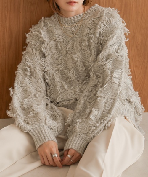 Bab(バブ)の「フリンジニットトップス(ニット/セーター・レディース・アイボリー/チャコールグレー/ライトグレー/ベージュ・FREE)」の19枚目の写真